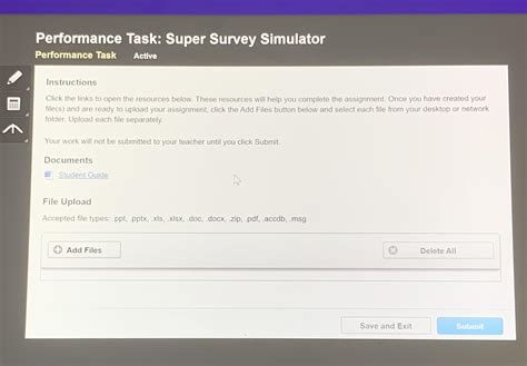 View Performance Task_ Super Survey Simulator.pdf from PHY 101L at Oral Roberts University. Step 1: Collect and organize your data. 1. Using the Super Survey Simulator, survey 10 students of your ... Justify your answer. I can look at the average or close to the average of a student that studies for 15 hours a week to be about 3.90 based …